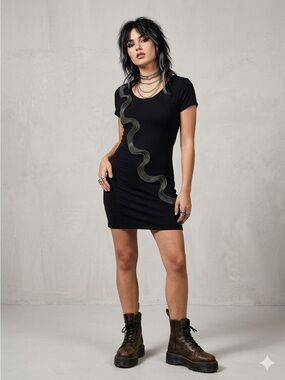 Vintage Costa Blanca Black Zipper Ruffle Mini Dress Size M Edgy Grunge Punk Y2K